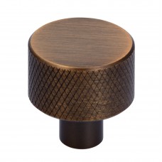 Geribbelde knop, 24mm rond, oud messing